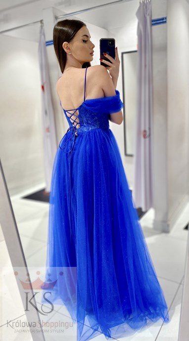 Sukienka długa gorset opadające ramiączko chaber