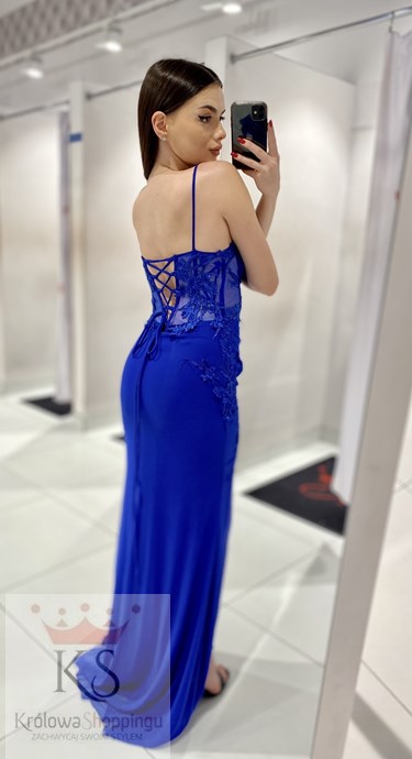 Sukienka długa gorset zdobienie haft chaber