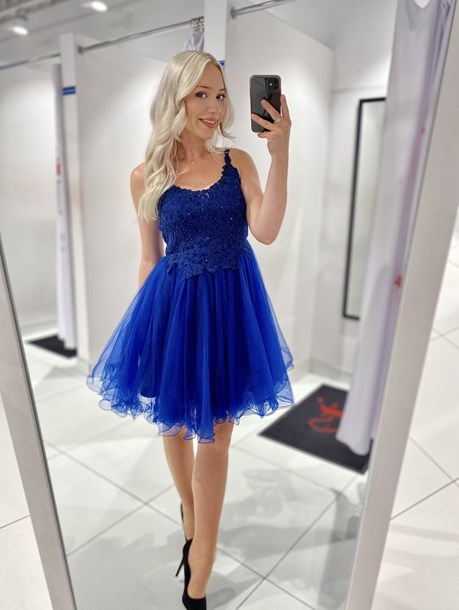 Sukienka krótka tiul na ramiączkach granat