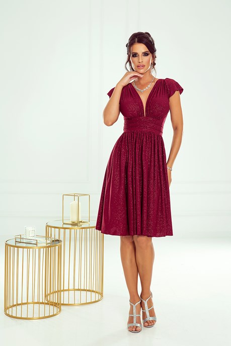 Sukienka krótka wysoki stan brokat bordo