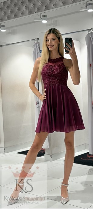 Sukienka krótka zdobione plecy fiolet