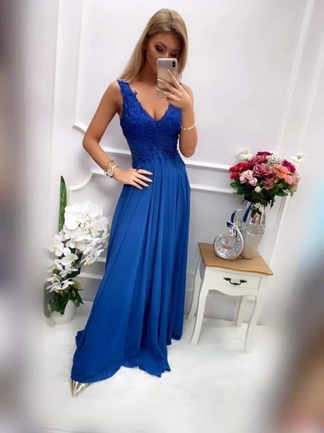 Sukienka długa siateczka tył chaber