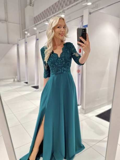 Sukienka długa rękawek do łokcia zielony