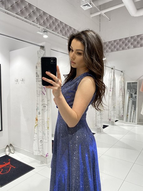 Sukienka asymetryczna brokat szary/granat