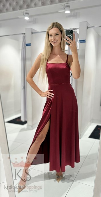 Sukienka długa satyna wiązanie plecy bordo