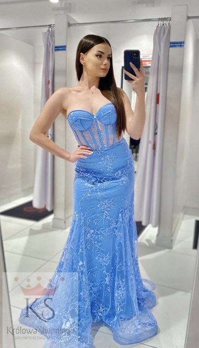 Sukienka długa rybka gorset koronka jeans