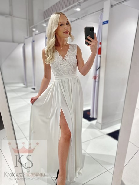 Sukienka długa szerokie ramiączka biel