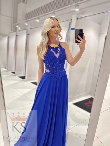 Sukienka długa ramiączka na krzyż chaber