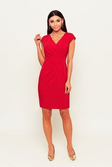 Sukienka krótka marszczenia pas czerwony