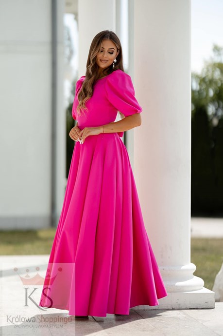 Sukienka długa 3/4 rękawek wiązanie plecy magenta