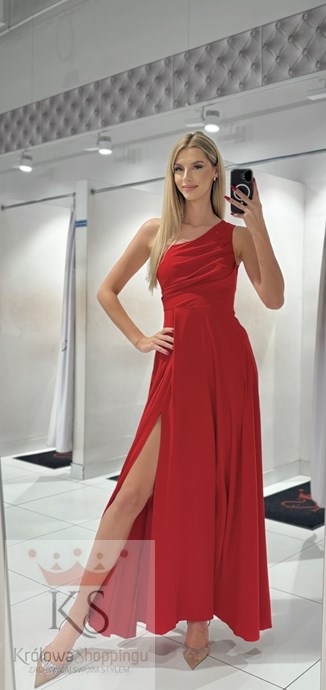 Sukienka długa asymetria wiązanie plecy czerwień