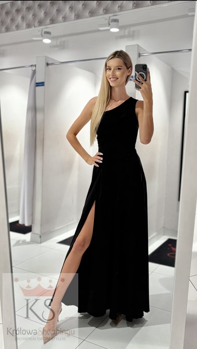 Sukienka długa asymetria wiązanie plecy czerń