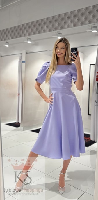 Sukienka midi 3/4 rękawek wiązanie plecy fiolet