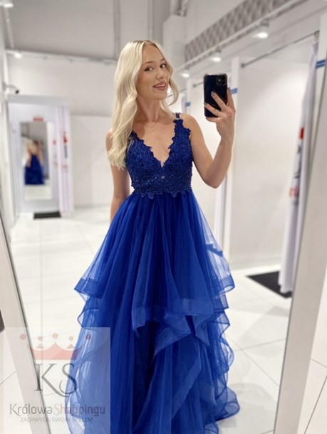 Sukienka długa koronkowa góra tiul granat