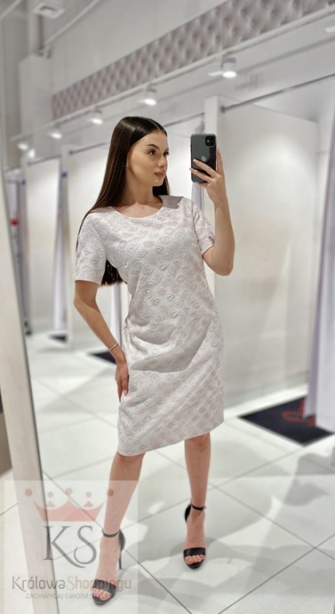 Sukienka krótka rękawek wzór róż/srebro