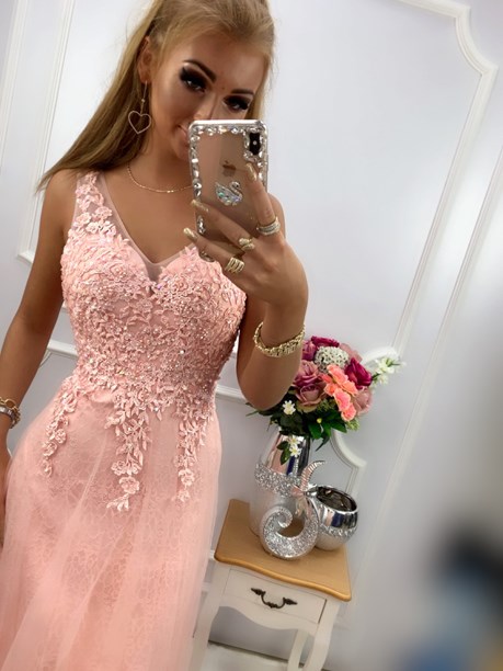 Sukienka długa tiul wiązanie z tyłu róż