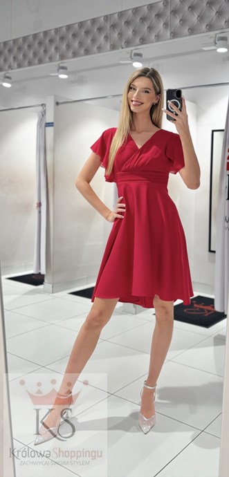 Sukienka krótka pas rękawek malina