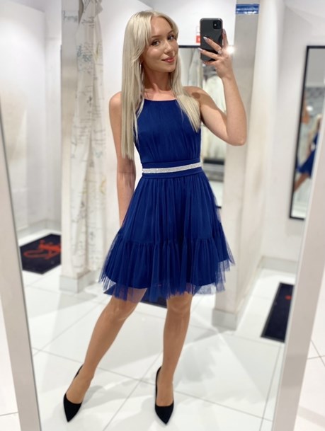 Sukienka krótka wiązanie szyja tiul granat