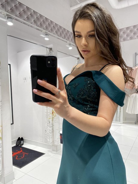 Sukienka długa koronka na ramiona zielony