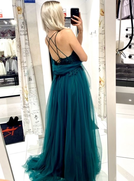 Sukienka długa tiul koronka wiązanie zieleń