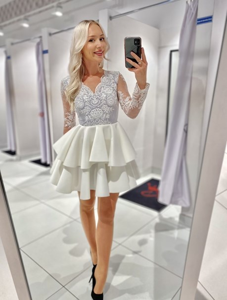 Sukienka krótka pianka rękaw szary/biały