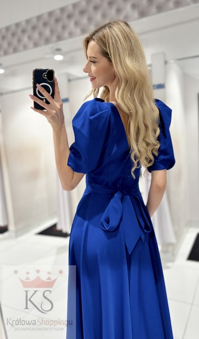 Sukienka długa 3/4 rękawek wiązanie plecy chaber