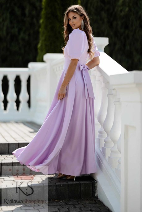 Sukienka długa 3/4 rękawek wiązanie plecy lila