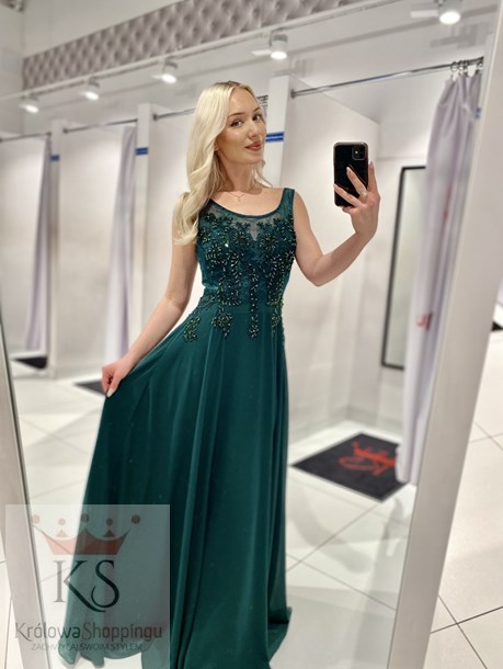 Sukienka długa koronkowa góra zielony