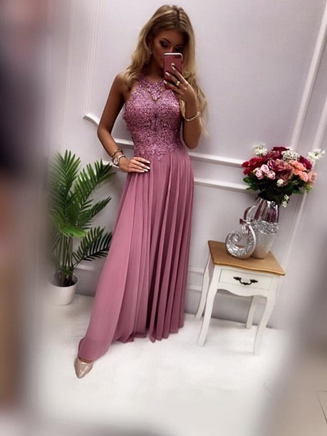 Sukienka długa ramiączka na krzyż wrzos