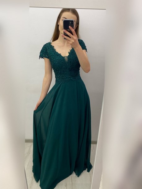 Sukienka długa góra koronka cekiny zieleń