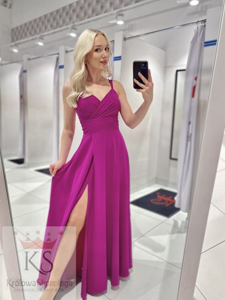 Sukienka długa rozkloszowana ramiączka fuksja