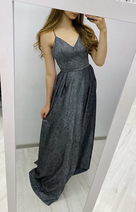 Sukienka długa ramiączka krzyż brokat czarny