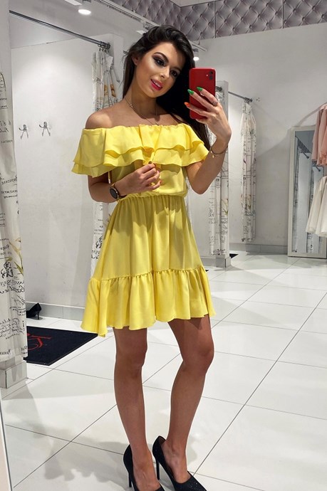 Sukienka krótka hiszpanka gładka żółty