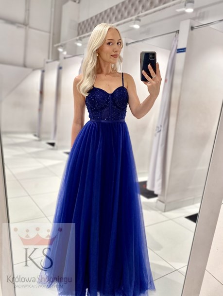 Sukienka długa gorset kamienie tiul granat