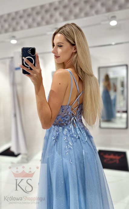 Sukienka długa gorset zdobienie tiul jeans