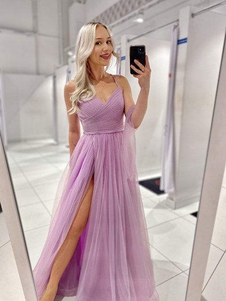 Sukienka długa tiulowa gorset ramiączka lila