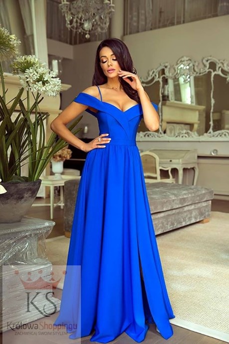 Sukienka długa opadające ramiona pas chaber