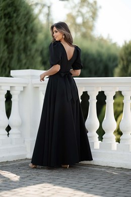 Sukienka długa 3/4 rękawek wiązanie plecy czerń