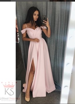 Sukienka długa opadające ramiona pas wrzos