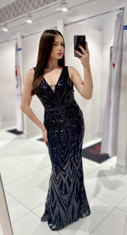 Sukienka długa rybka cekiny wzór czerń