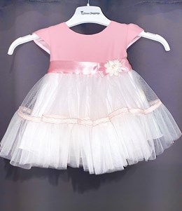Sukienka dziecięca tiulowy dół kokarda róż/biel