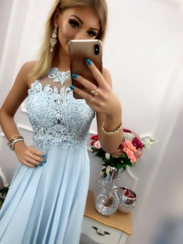 Sukienka długa zdobione plecy błękit