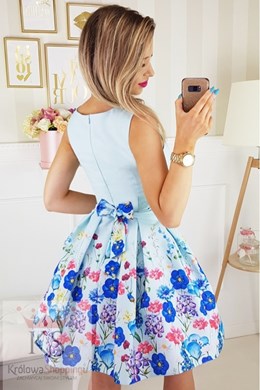 Sukienka krótka gładka kwiaty mięta