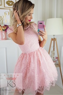 Sukienka krótka cała koronkowa róż