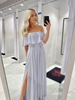 Sukienka długa falbana materiał szyfon szara