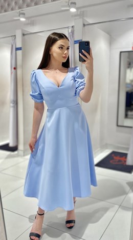 Sukienka midi rękawek 3/4 pas wiązanie j. błękit