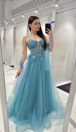 Sukienka długa gorset tiul pistacja