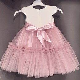 Sukienka dziecięca ozdobny paseczek biel/róż