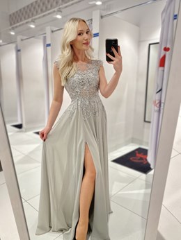 Sukienka długa koronka odkryte plecy szary