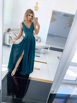 Sukienka długa zdobiona góra butelka zieleń